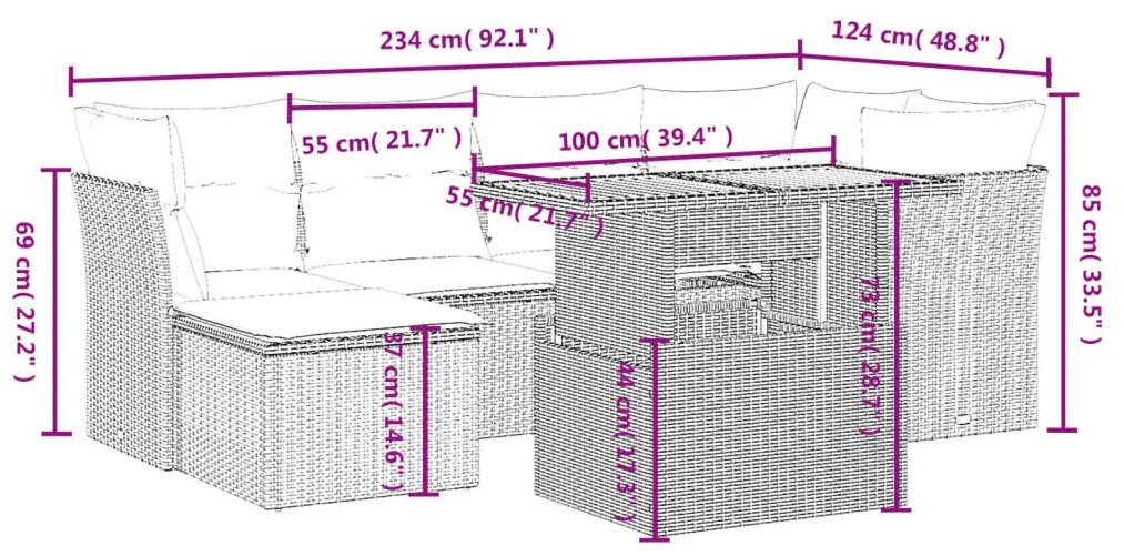 vidaXL Σαλόνι Κήπου Σετ 7 τεμ. Μπεζ Συνθετικό Ρατάν με Μαξιλάρια