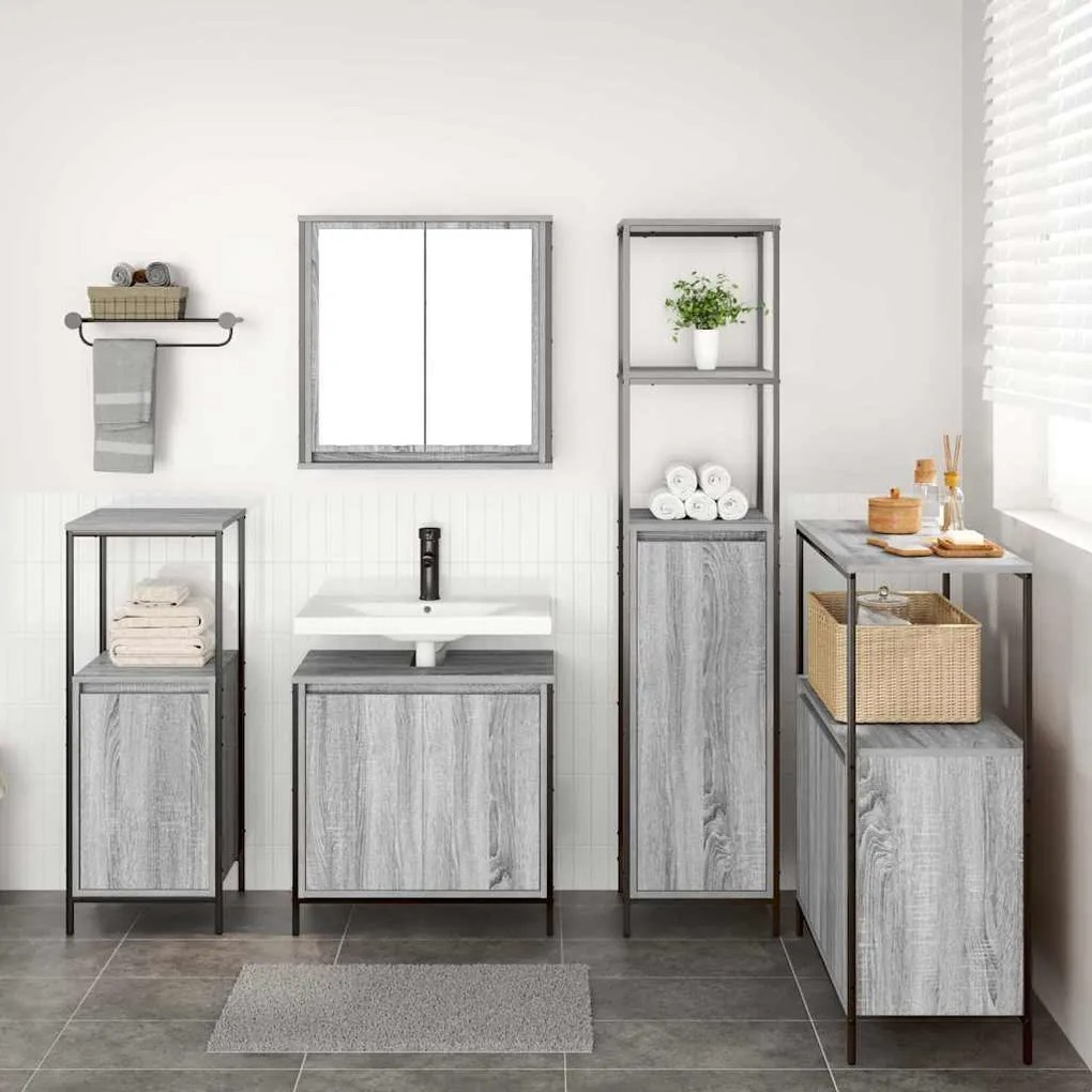 vidaXL Σετ Επίπλων Μπάνιου με ράφι 5 pcs Γκρι σονόμα και Μαύρο