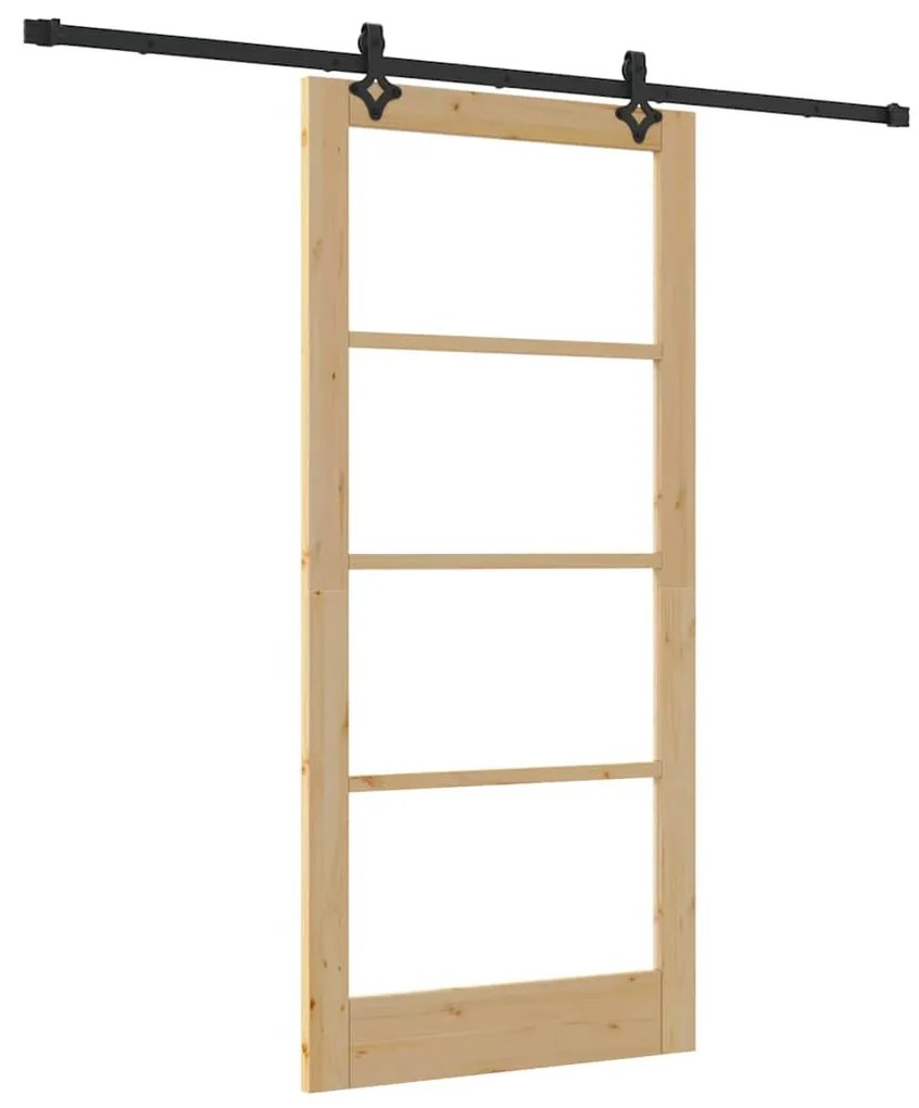 vidaXL Συρόμενη Πόρτα Χειροκίνητος Καφέ 93 x 202 cm Ξύλο και μέταλλο