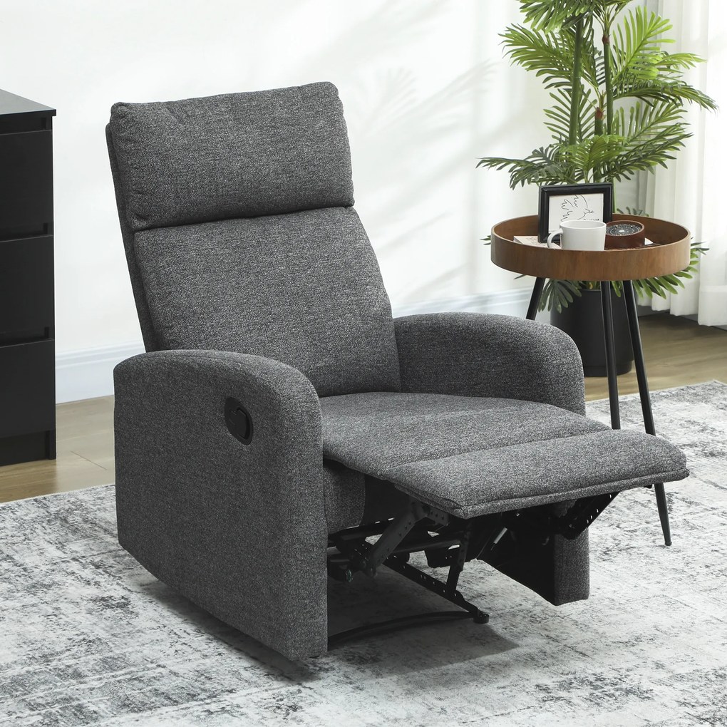 HOMCOM Πολυθρόνα relax, ρυθμιζόμενη πολυθρόνα με προσαρμόσιμο υποπόδιο, μοντέρνα πολυθρόνα σαλονιού με υφασμάτινη επένδυση, γκρι