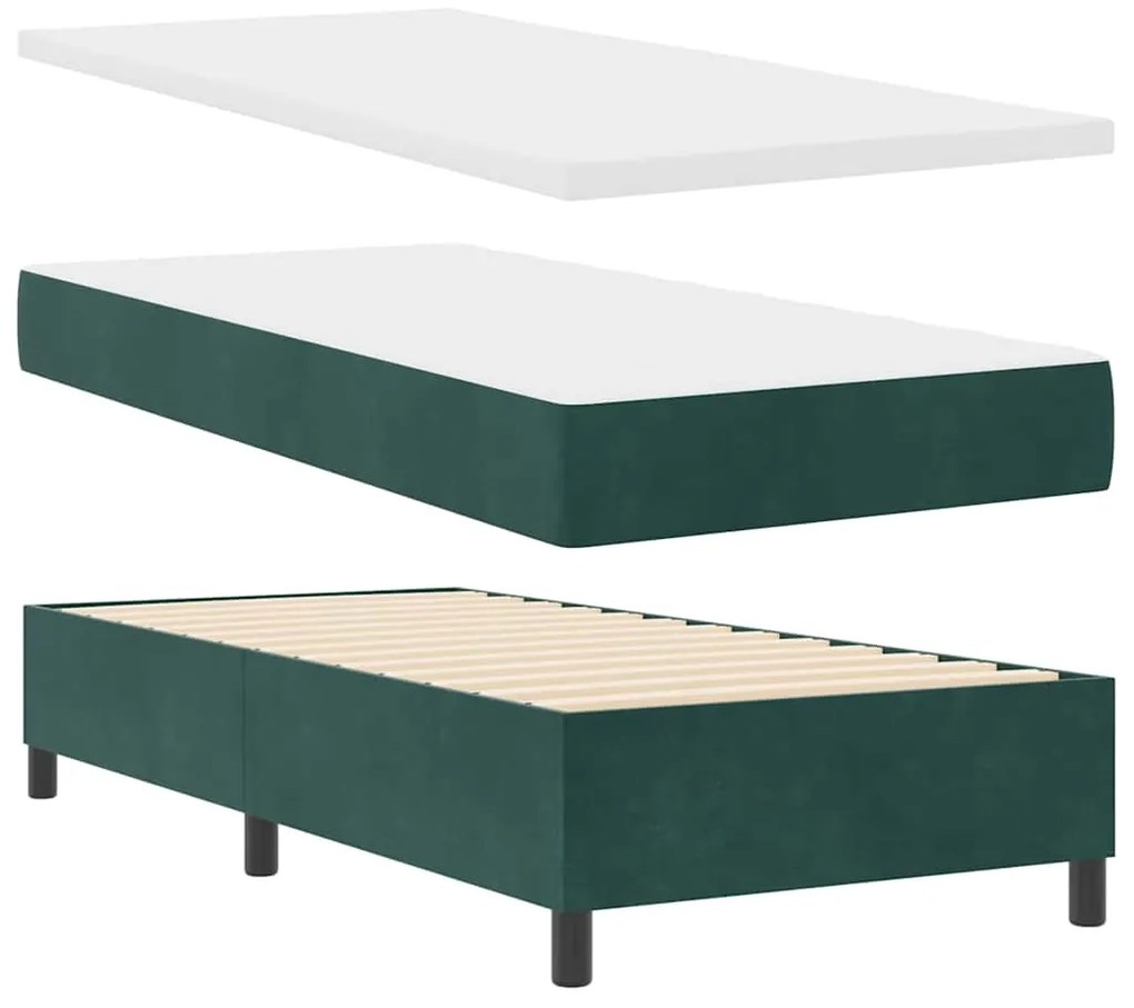 vidaXL Κρεβάτι με ελατήρια με στρώμα Σκούρο Πράσινο 90 x 190 cm ύφασμα