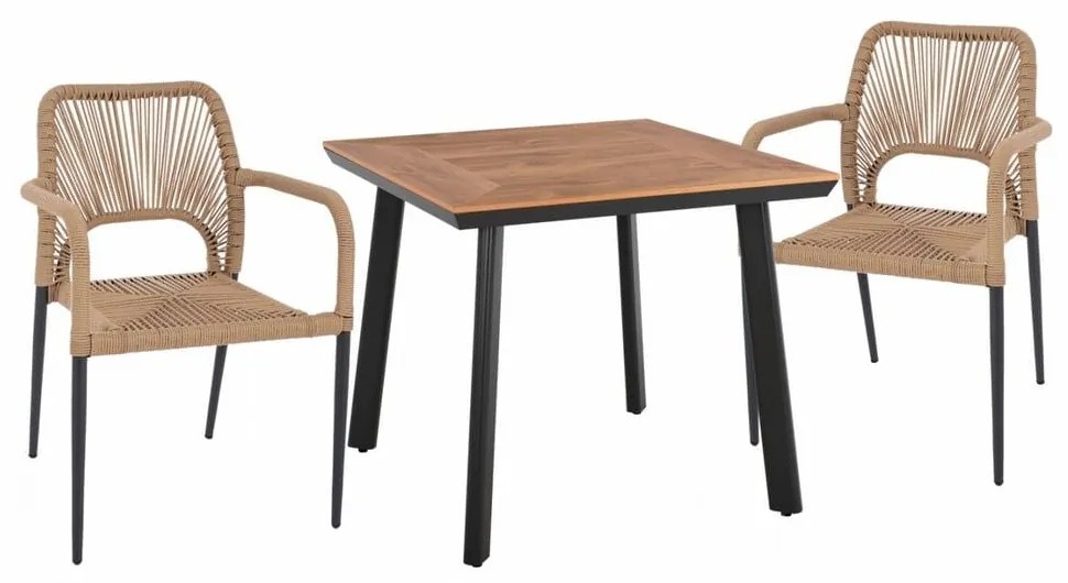 Τραπεζαρία HM11537.02 (Σετ 3τμχ) Τραπέζι Anthracite 80x80 Και Πολυθρόνα Με Σχοινί Two Seater