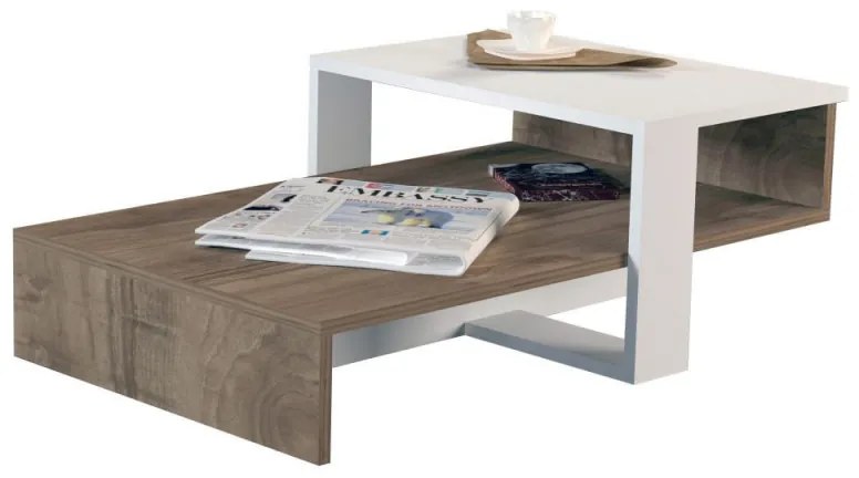 Τραπεζάκι σαλονιού Kalune Design 731WAT2801, 80x32x43 cm, 2 επίπεδα, Μοριοσανίδα με επένδυση μελαμίνης, καφέ / λευκό