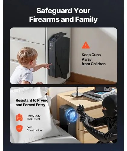 VEVOR Gun Safe, Slider Handgun Gun Safe with Screen, Fingerprint/Password/Key, 3-Way Quick Access Firearm Case Box with LED for 1 Pistol & Magazine, Mounted Gun Box for Nightstand Bedside Desk Car