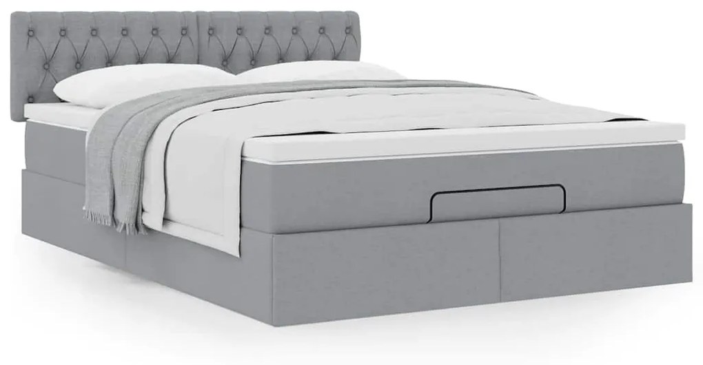 Οθωμανικό κρεβάτι με στρώμα ανοιχτό γκρι 140x190 cm ύφασμα