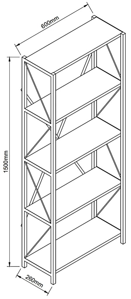 Βιβλιοθήκη KENYA Μαύρο Μοριοσανίδα 60x26x150cm - 14870095