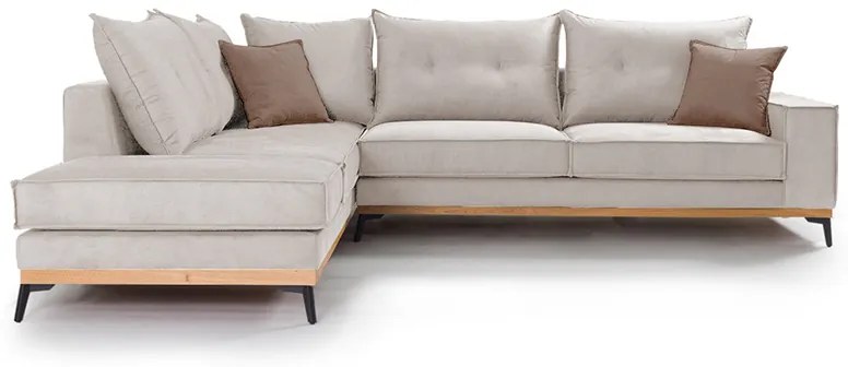 Γωνιακός καναπές δεξιά γωνία Luxury II pakoworld ύφασμα cream-mocha 290x235x95εκ