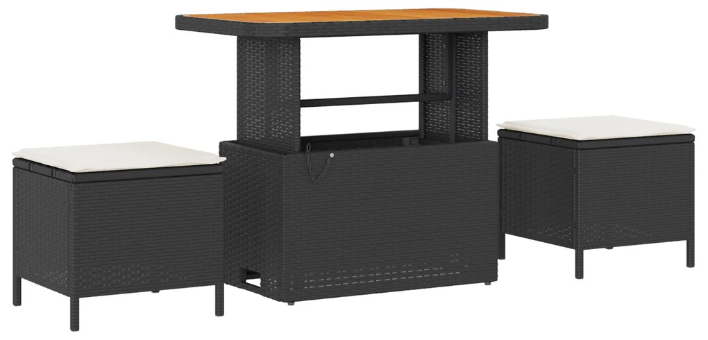 vidaXL σετ καναπέ 8 τεμαχίων με μαξιλάρια μαύρο poly rattan ακακία