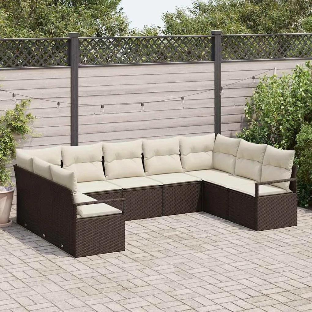 vidaXL Σετ Καναπέ Κήπου 9 pcs Καφέ Πολυ ράταν
