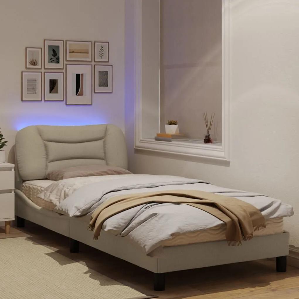 Πλαίσιο Κρεβατιού με LED Κρεμ 90x190 εκ. Ύφασμα - Κρεμ