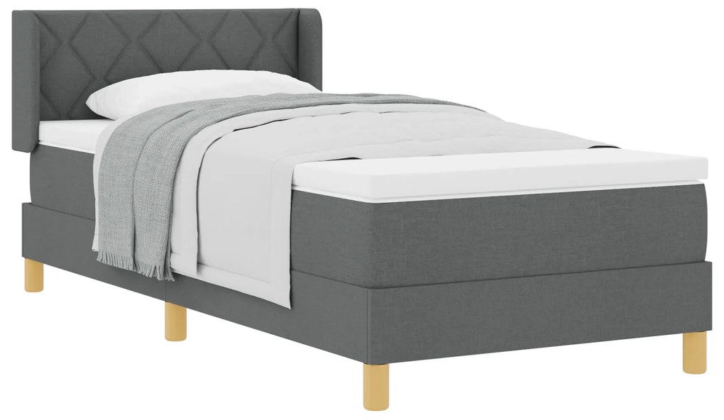 vidaXL Κρεβάτι Box Spring με Ματράκι σε Σκούρο Γκρι, 90 x 200 εκ, Ύφασμα