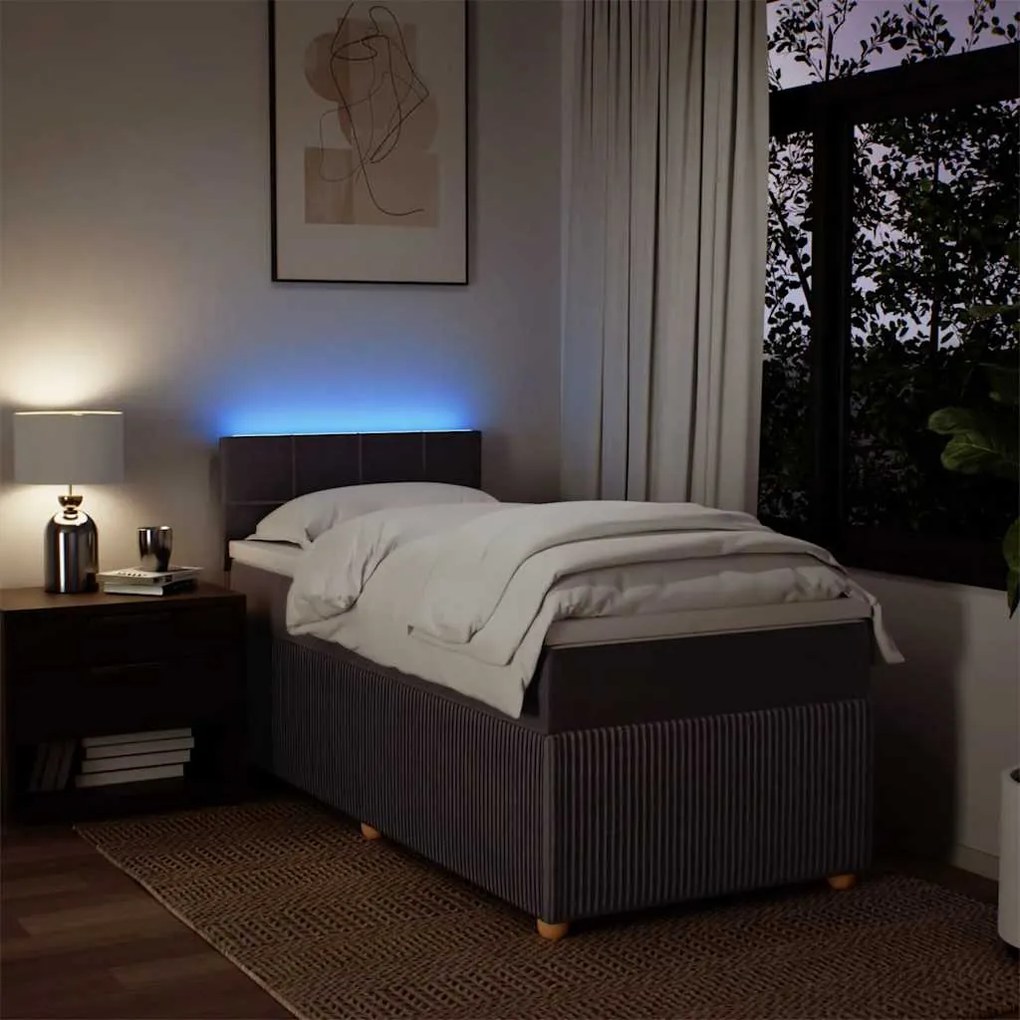 vidaXL Κρεβάτι Boxspring με Στρώμα Σκούρο Καφέ 90x190 εκ. Υφασμάτινο