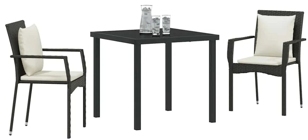 vidaXL Σέτ φαγητού για κήπο με μαξιλάρι 3 pcs Μαύρο Πολυ ράταν