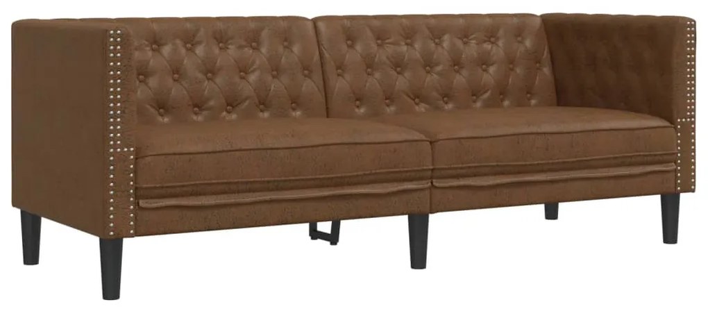 vidaXL Καναπές Chesterfield 2 τεμαχίων σετ καφέ δέρμα Faux Suede