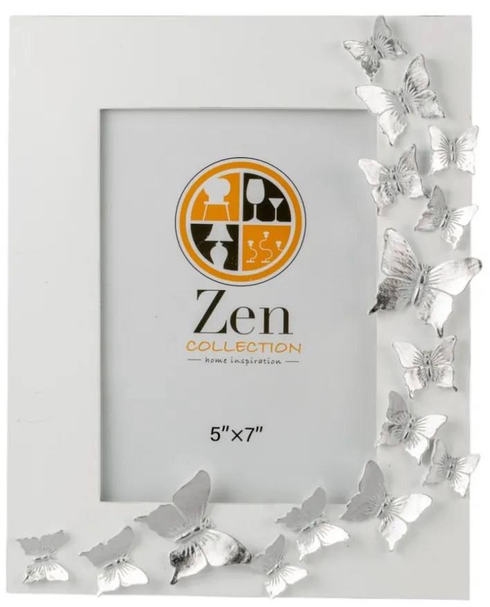 Κορνίζα Polyester Λευκή-Ασημί Πεταλούδες 13x18εκ. Zen Collection 25.2.50714