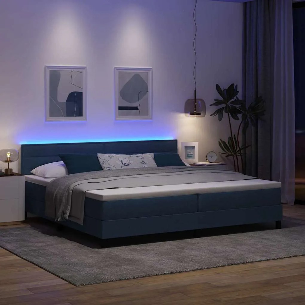 vidaXL Κρεβάτι με ελατήρια με στρώμα Μπλε 200 x 200 cm ύφασμα