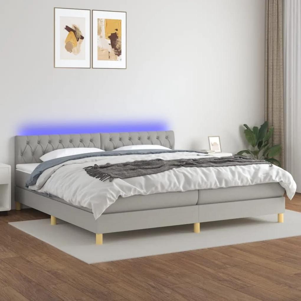 Κρεβάτι Boxspring με Στρώμα &amp; LED Αν.Γκρι 200x200εκ. Υφασμάτινο - Γκρι