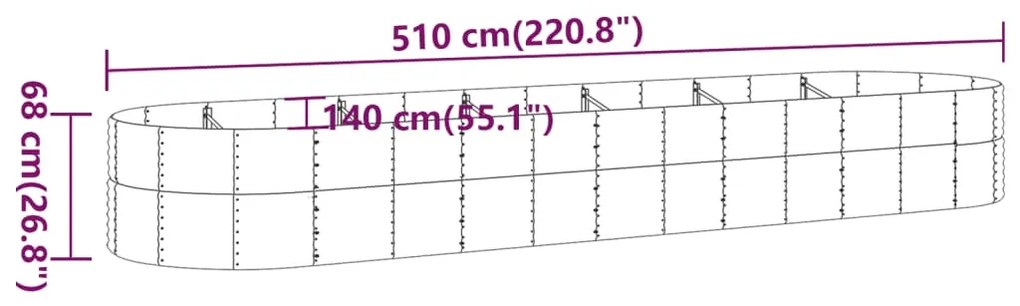 vidaXL Ζαρντινιέρα Γκρι 510x140x68 εκ. Ατσάλι με Ηλεκτρ. Βαφή Πούδρας