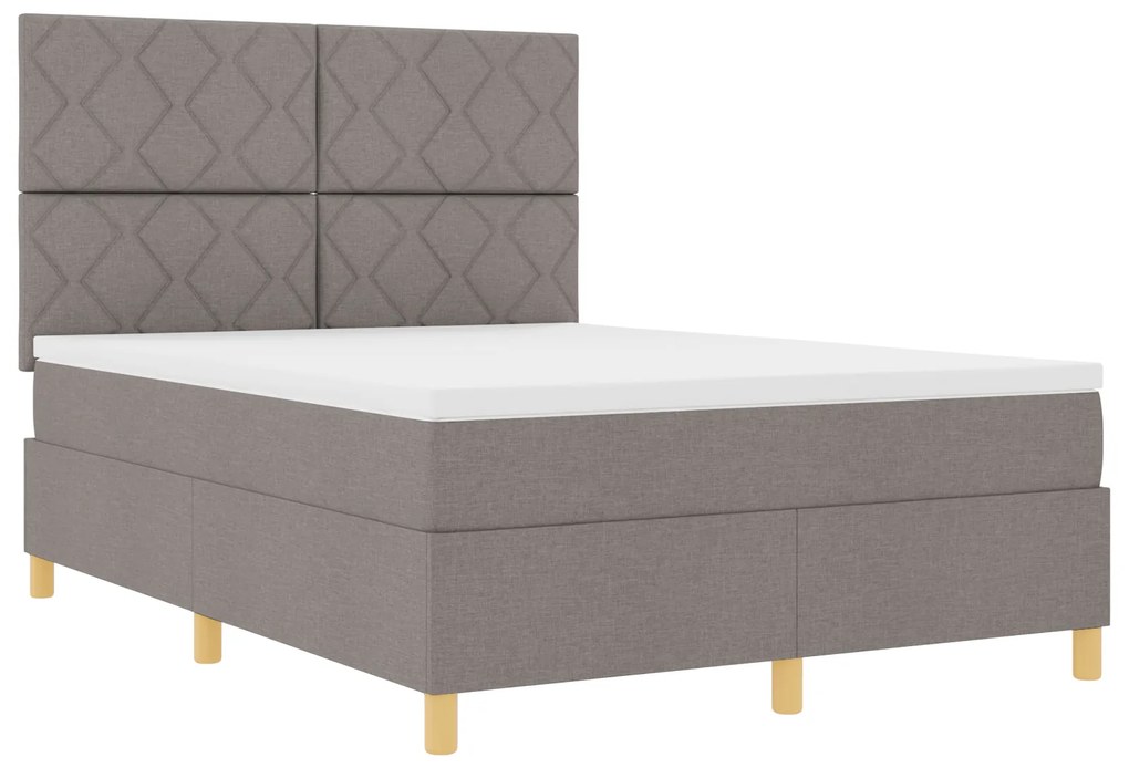 vidaXL Κρεβάτι Box Spring με Στρώμα & LED Καφέ 140x190 εκ. Ύφασμα