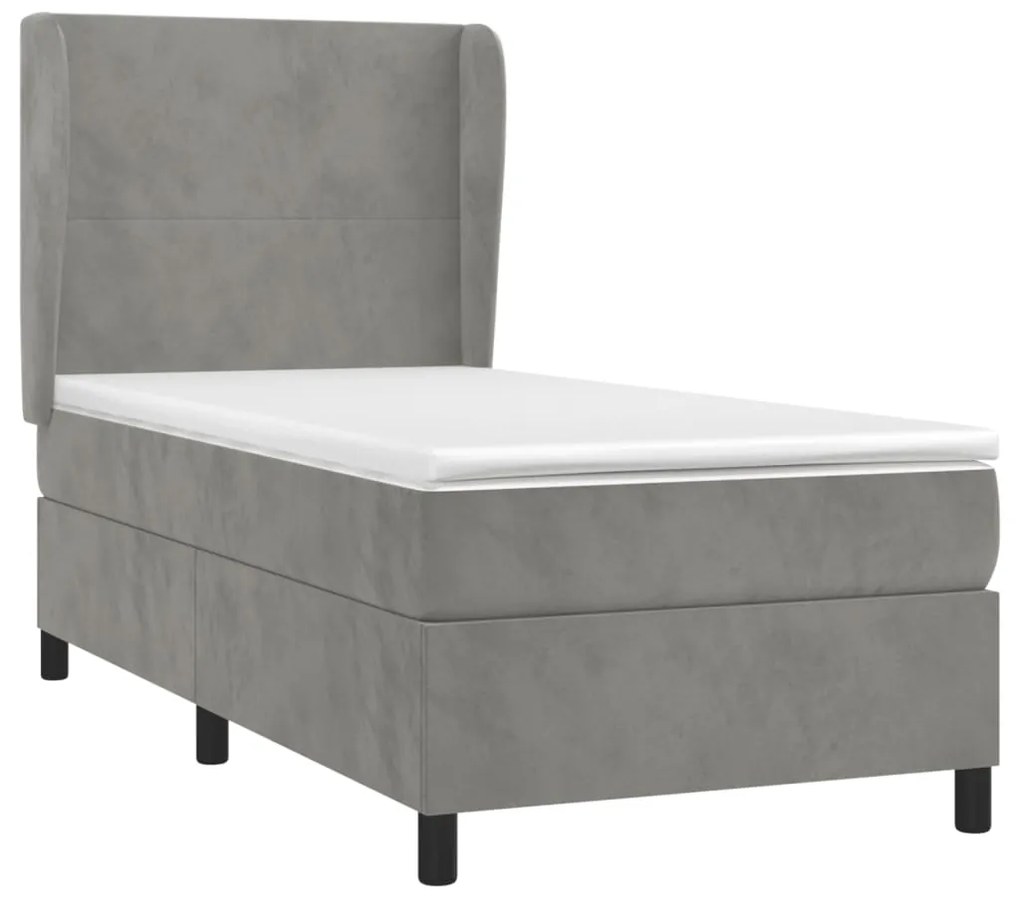 vidaXL Κρεβάτι Boxspring με Στρώμα Ανοιχτό Γκρι 80x200 εκ. Βελούδινο