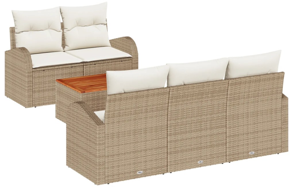 vidaXL Σετ Καναπέ Κήπου 6 pcs Beige, λευκό Μεγάλο Ρατάν και μέταλλο