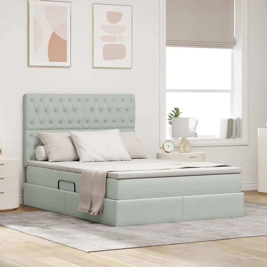 Κρεβάτι με αποθηκευτικό χώρο και LED Ανοιχτό γκρι 140 x 200 cm