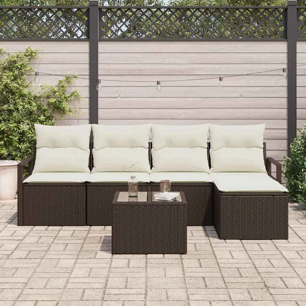 vidaXL Σετ Καναπέ Κήπου 6 pcs Καφέ Πολυ ράταν