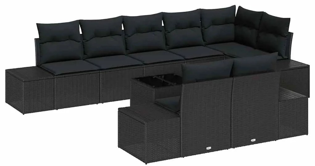 vidaXL Σετ Καναπέ Κήπου με μαξιλάρι 9 pcs Μαύρο Πολυ ράταν