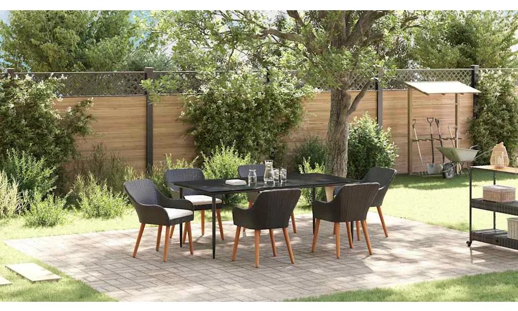 vidaXL Σετ Κήπου 7 Τεμαχίων Μαύρο Poly Rattan