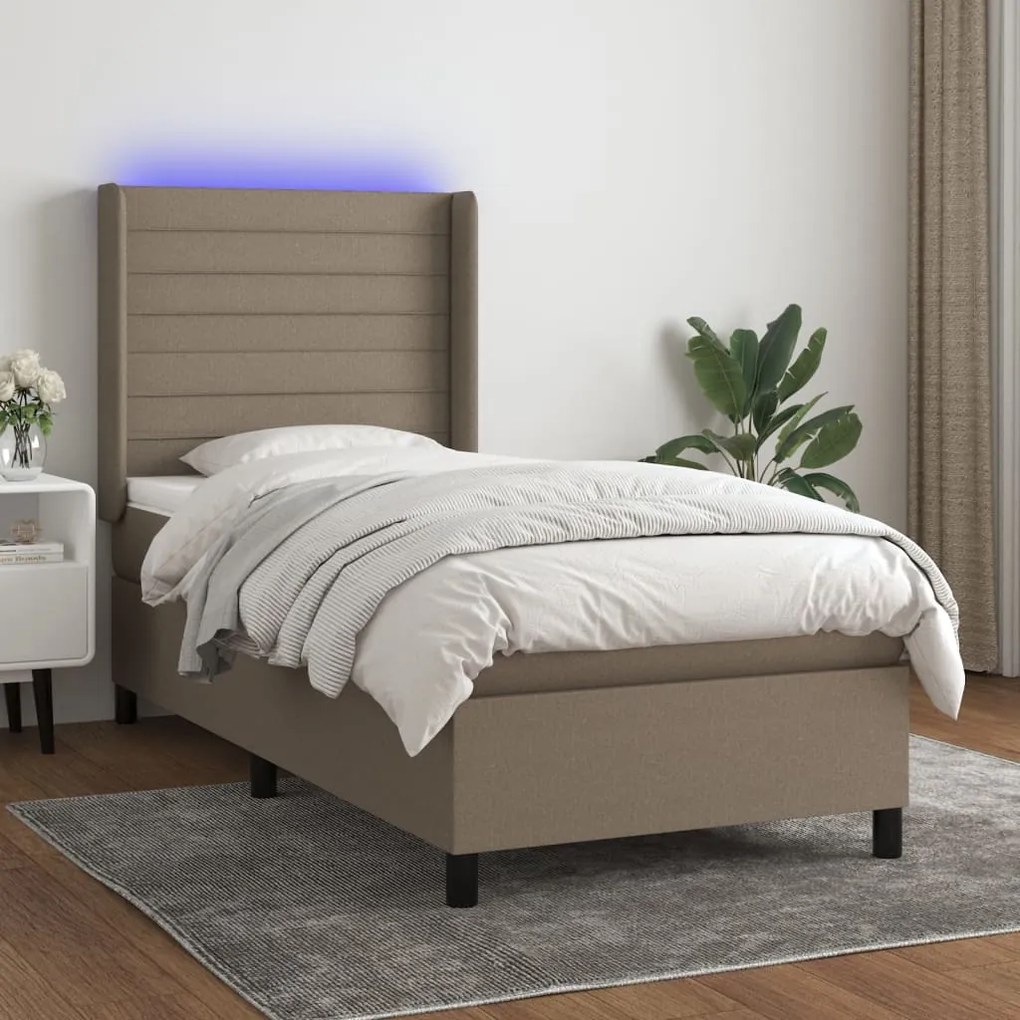 vidaXL Κρεβάτι Boxspring με Στρώμα &amp; LED Taupe 90x200 εκ. Υφασμάτινο