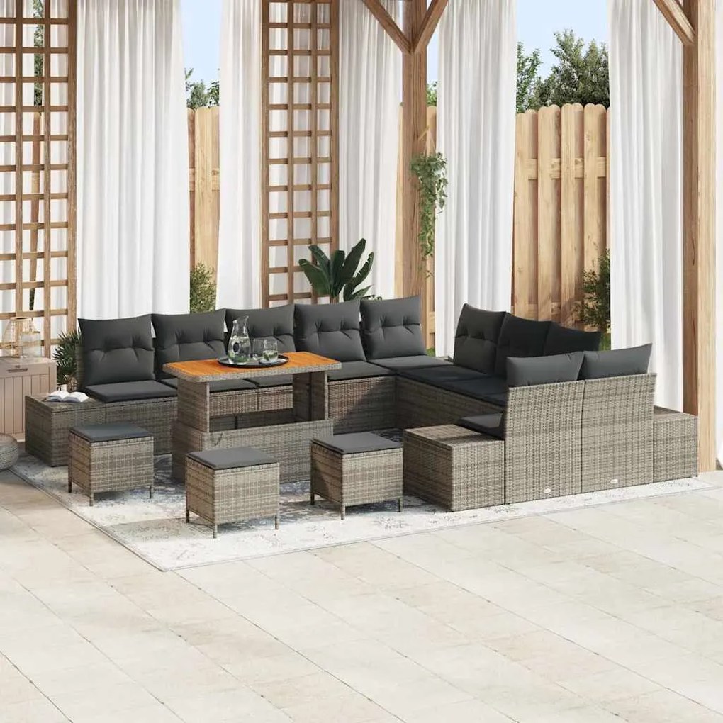 vidaXL Σετ Καναπέ Κήπου με μαξιλάρι 14 pcs Γκρι Πολυ ράταν