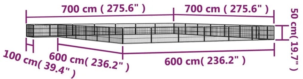 vidaXL Παρκοκρέβατο Σκύλου 28 Πάνελ Μαύρο 100x50εκ Ατσάλι Βαφή Πούδρας