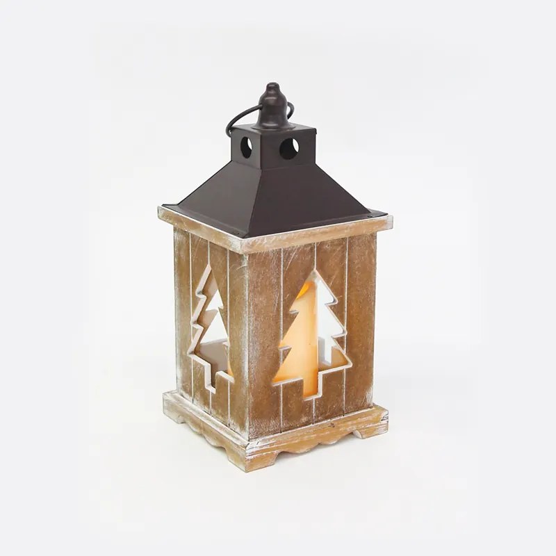 "WOODEN &amp; METAL LANTERN" ΛΕΥΚΟ ΚΕΡΙ, 1 LED ΛΑΜΠ. ΜΠΑΤ. (3xAAA), WW,IP44, Φ14Χ31CM ACA X0711109