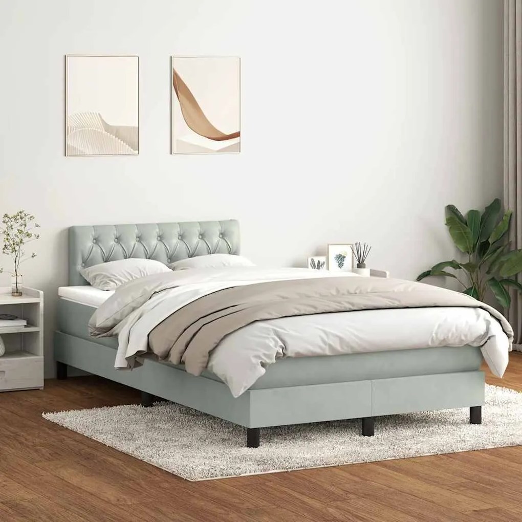 Κρεβάτι Boxspring με Στρώμα Ανοιχτό Γκρι 120x220 εκ. Βελούδινο - Γκρι