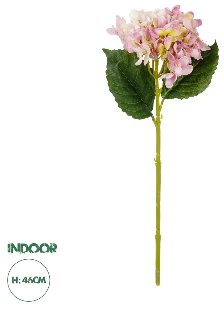 GloboStar® Artificial Garden PINK HYDRANGEA BRANCH 21144 Τεχνητό Διακοσμητικό Κλαδί Ροζ Ορτανσία Y47cm