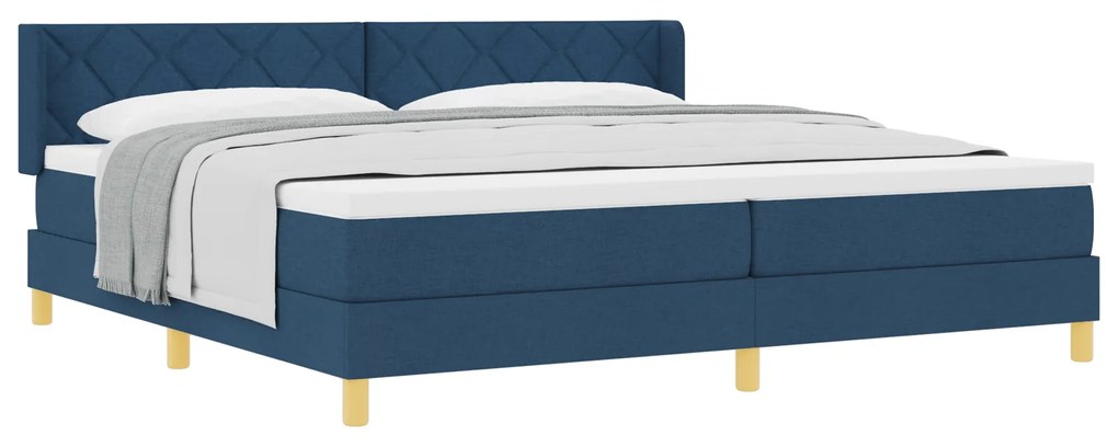 vidaXL Κρεβάτι Box Spring με Στρώμα Μπλε, 200 x 200 cm, Υφασμάτινο