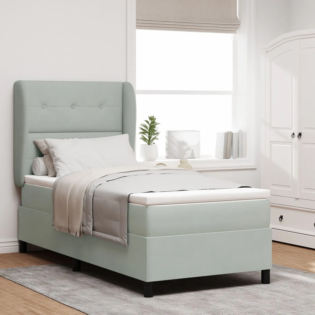 Κρεβάτι Box Spring με Στρώμα vidaXL Λαμπερό Γκρι 90x200 cm Βελούδο