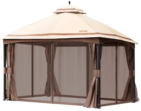 VEVOR Patio Gazebo for 10-12 Person, 10 x 13 FT Backyard Gazebo, with Mosquito Netting, Metal Frame, and PU Coated 180G Polyester, Outdoor Canopy Shelter for Patio, Backyard, Lawn, Garden, Deck