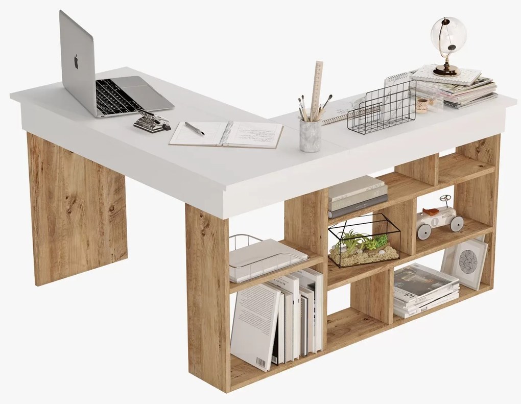 Γραφείο γωνιακό "VIANA" σε χρώμα atlantic pine/λευκό 120x129x72 100-03624