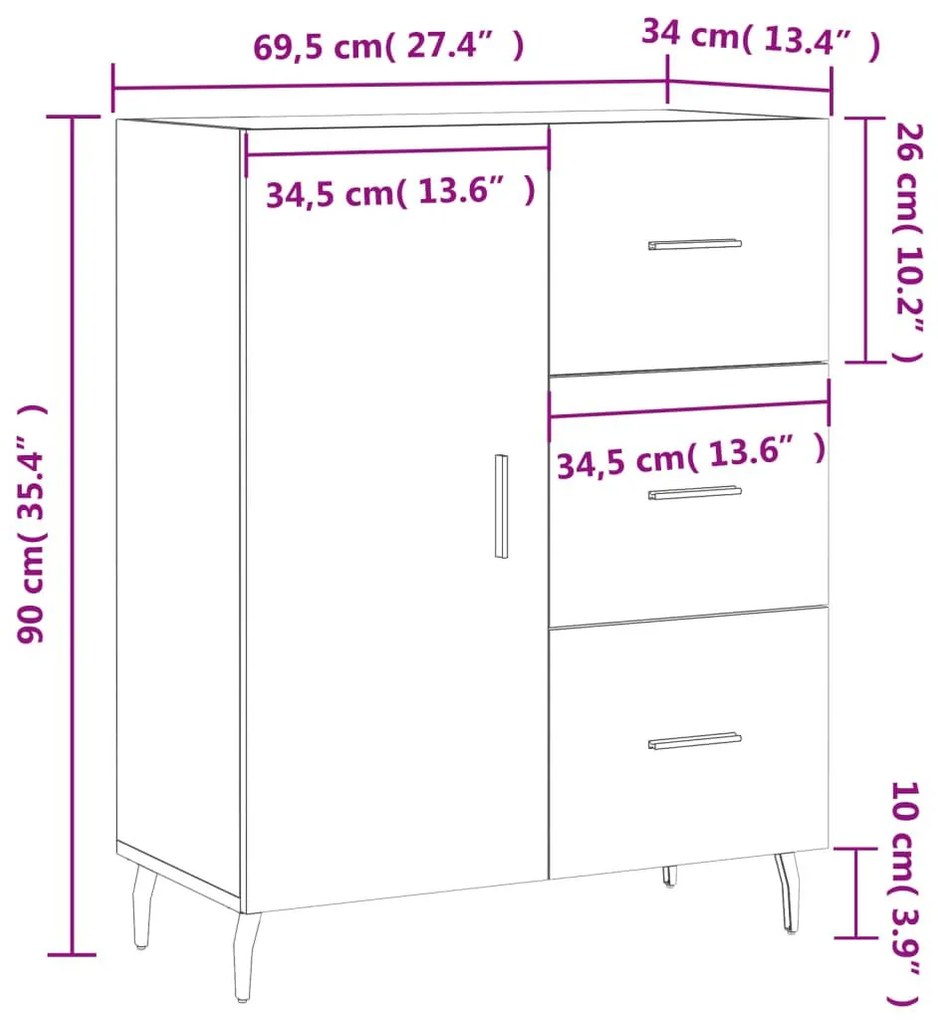 Ντουλάπι Γκρι Σκυροδέματος 69,5x34x90 εκ. Επεξεργασμένο Ξύλο - Γκρι