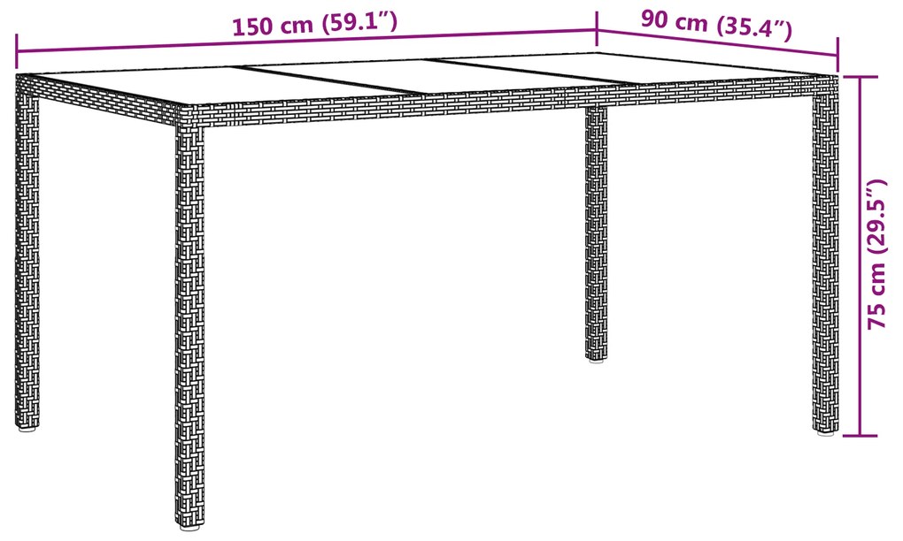 vidaXL Τραπέζι Φαγητού Κήπου Μαύρο 150x90x75 εκ Πολυ Ρατάν