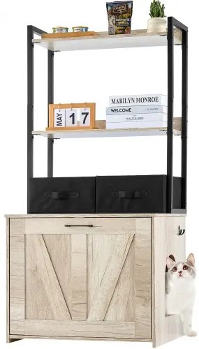 VEVOR Cat Litter Box Enclosure Litter Box Furniture Hidden 2 Shelves &amp; 2 Baskets