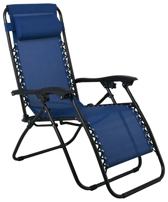 WOODWELL SUPER RELAX Πολυθρόνα με Υποπόδιο, Μέταλλο Βαφή Μαύρο, Textilene Μπλε 165x65x112cm Ε618,2