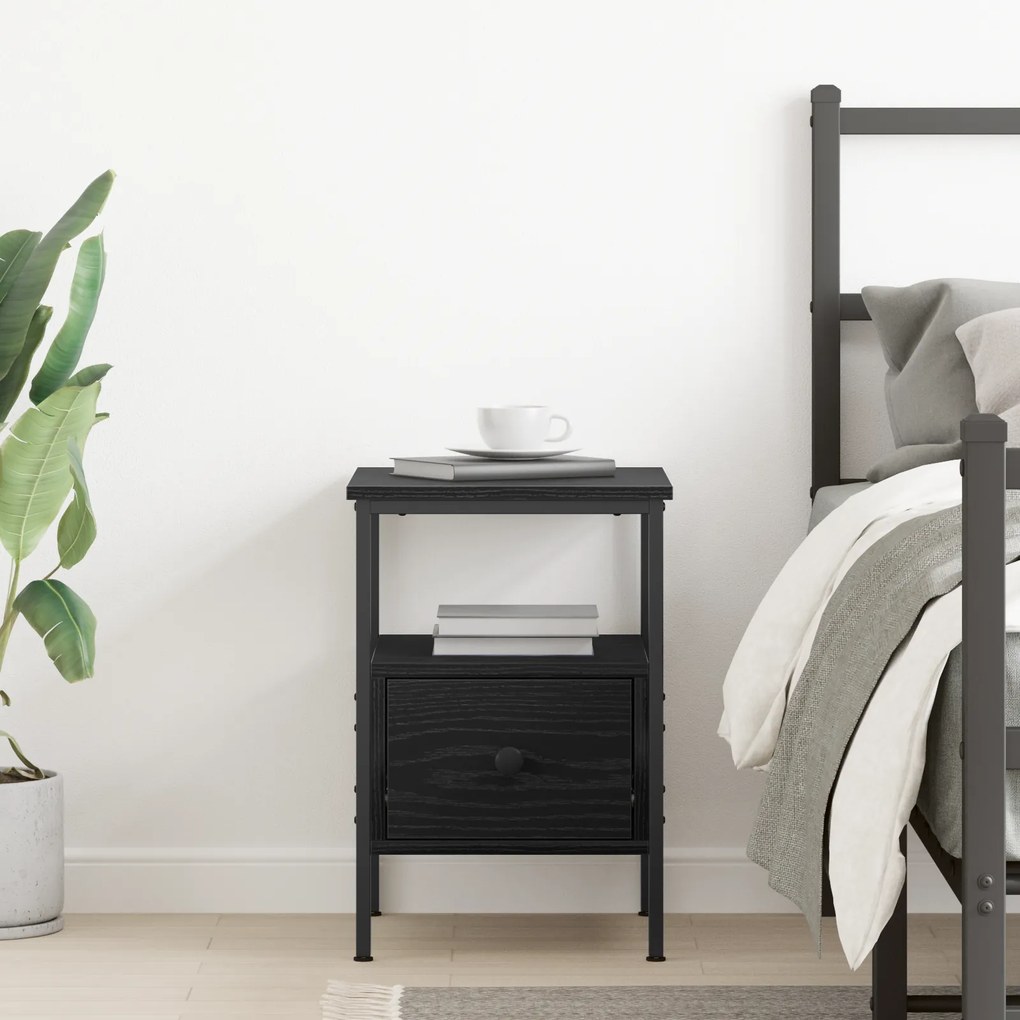 vidaXL Κομοδίνο Μαύρο Δρυς 34x36x50 εκ Επεξεργασμένο Ξύλο και Χάλυβας