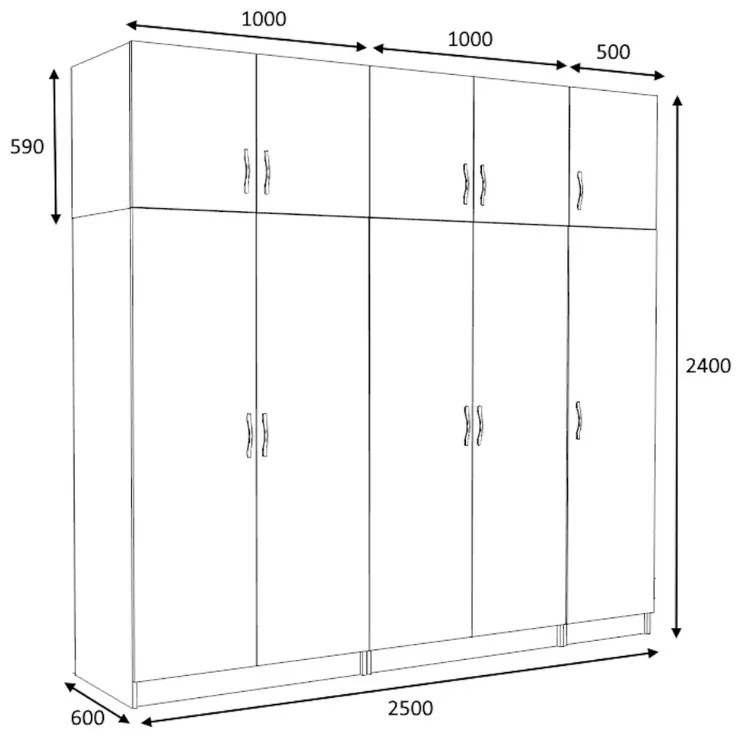 Ντουλάπα ρούχων Victoria Megapap πεντάφυλλη με πατάρι χρώμα καρυδί 250x60x240εκ. - GP100-0092,3