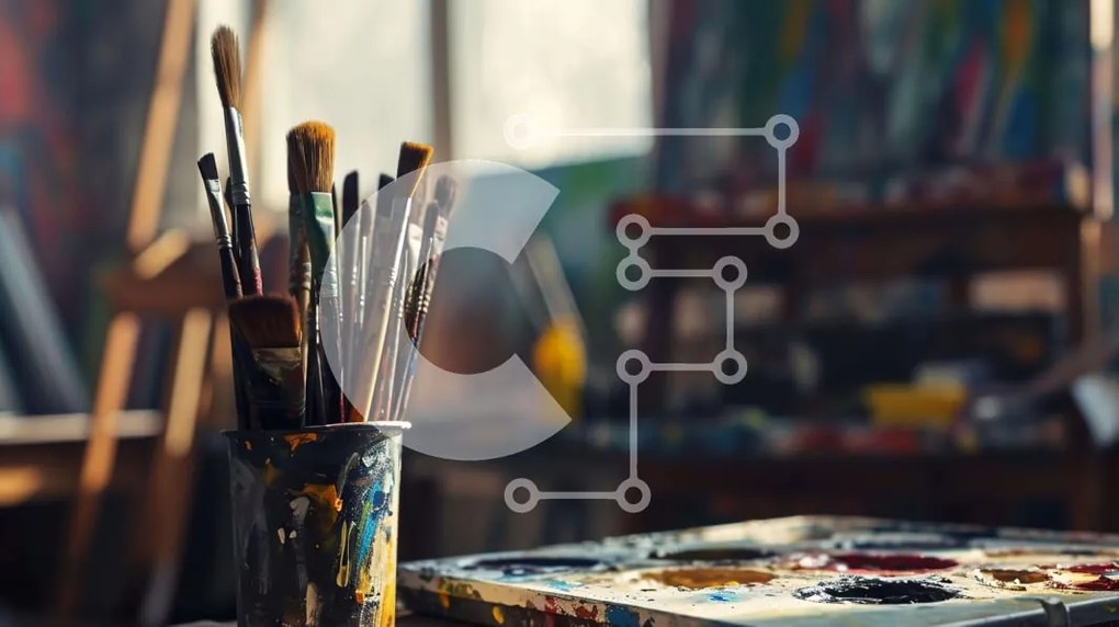 Intra Συλλεκτικό Ξύλινο Παζλ Plywood 4mm - Χώρος εργασίας καλλιτέχνη με πινέλα και παλέτες Σε Ξύλινο Κουτί - Διαστάσεις Puzzle: 10x10 cm – 25 κομμάτια