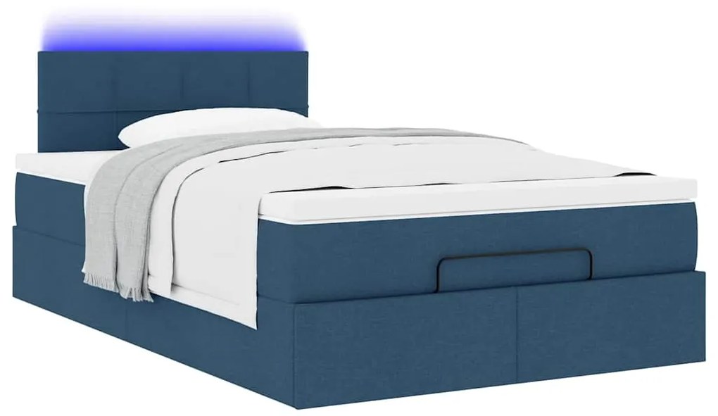 vidaXL Οθωμανικό κρεβάτι με στρώμα & LEDs Μπλε 120x200 cm Ύφασμα