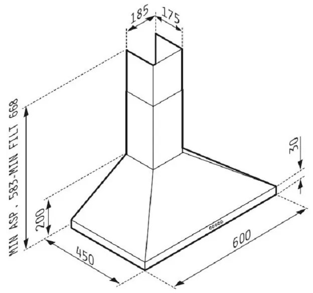 Απορροφητήρας καμινάδας Pyramis Τετράγωνη Μαύρη-Μήκος: 90 εκ.