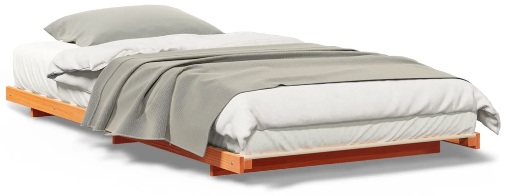 vidaXL Κρεβάτι δαπέδου Καφέ κεριού 100 x 200 cm Μασίφ ξύλο πεύκου