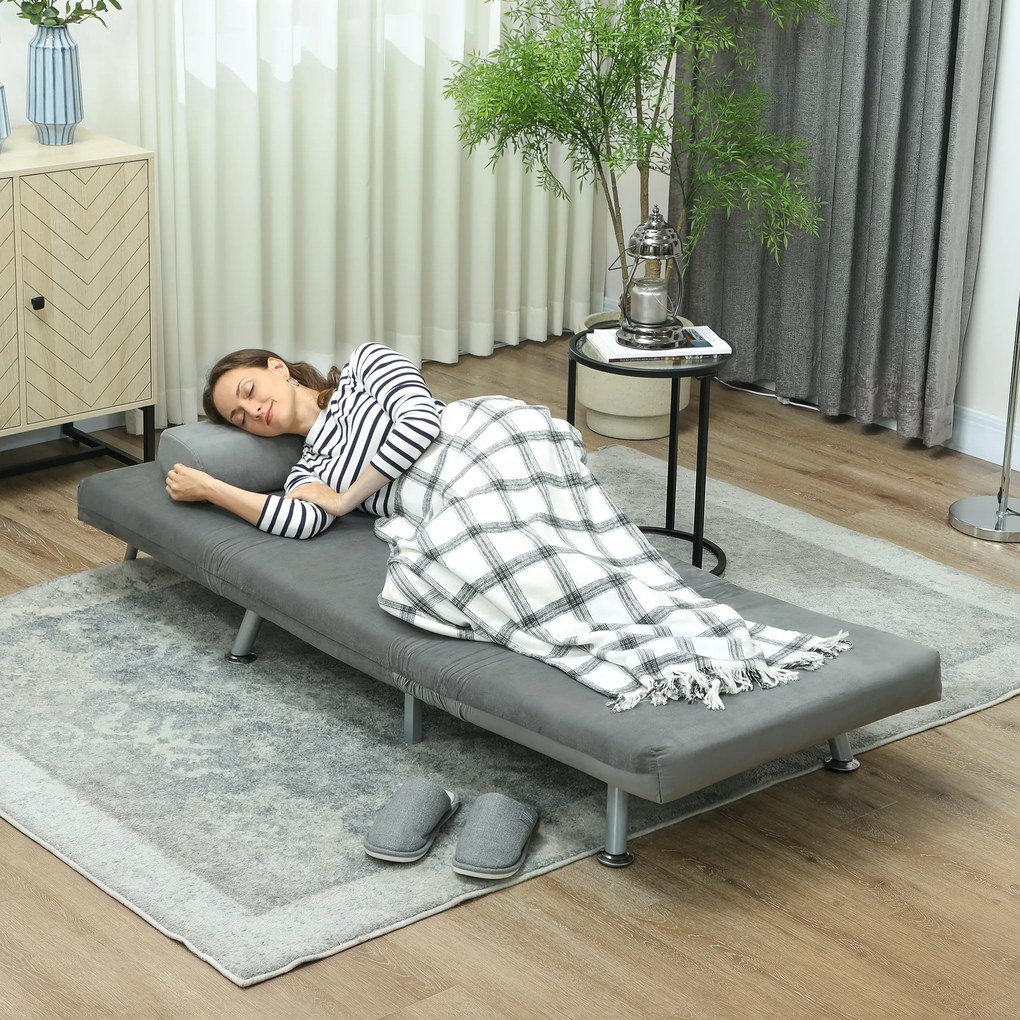 HOMCOM Αναδιπλούμενος πολυθρόνας με λειτουργία κρεβατιού, αναδιπλούμενος πολυθρόνας σε όψη βελούδου, ρυθμιζόμενη πλάτη, 75 x 70 x 75 cm, Γκρι